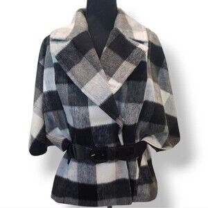 ALYX Wool Blend Buffalo Plaid Belted Capelet Cape Jacket in Black Size Small